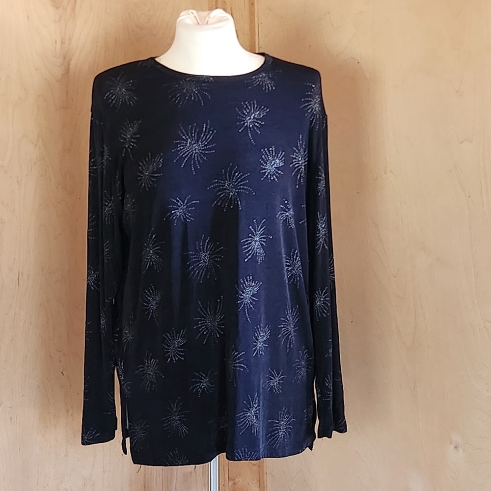 Y2K Black Sparkle Starburst Top Soft Grunge Minimalist Rhinestone - Picture 3 of 9